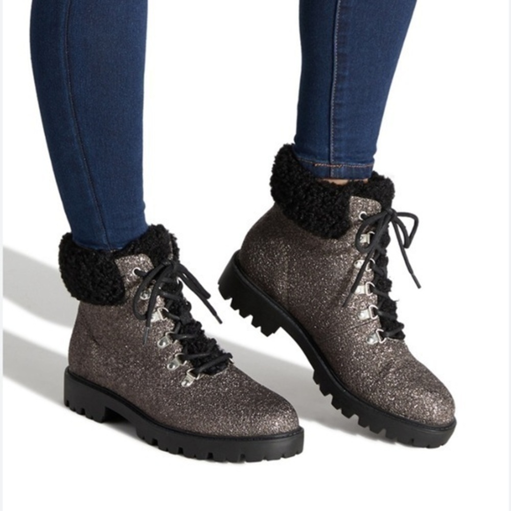 JustFab Jane Glitter Hiker Boots Womens Size 7.5 EUC